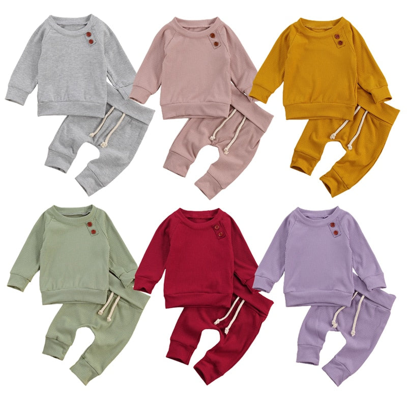 lioraitiin Newborn Baby 2-piece Outfit Set Long Sleeve Solid