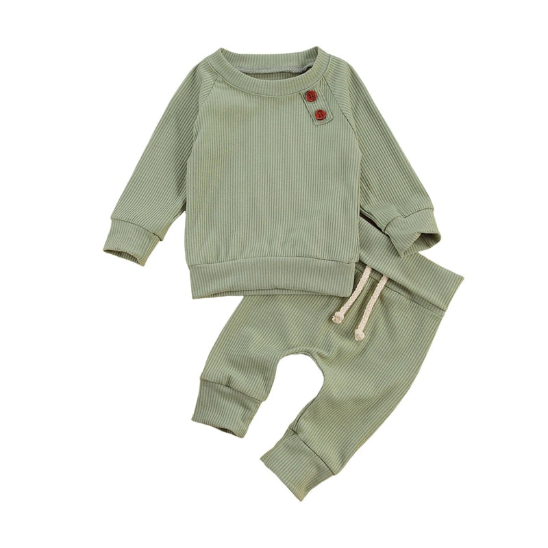 lioraitiin Newborn Baby 2-piece Outfit Set Long Sleeve Solid