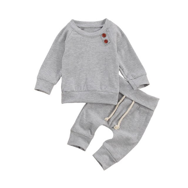 lioraitiin Newborn Baby 2-piece Outfit Set Long Sleeve Solid