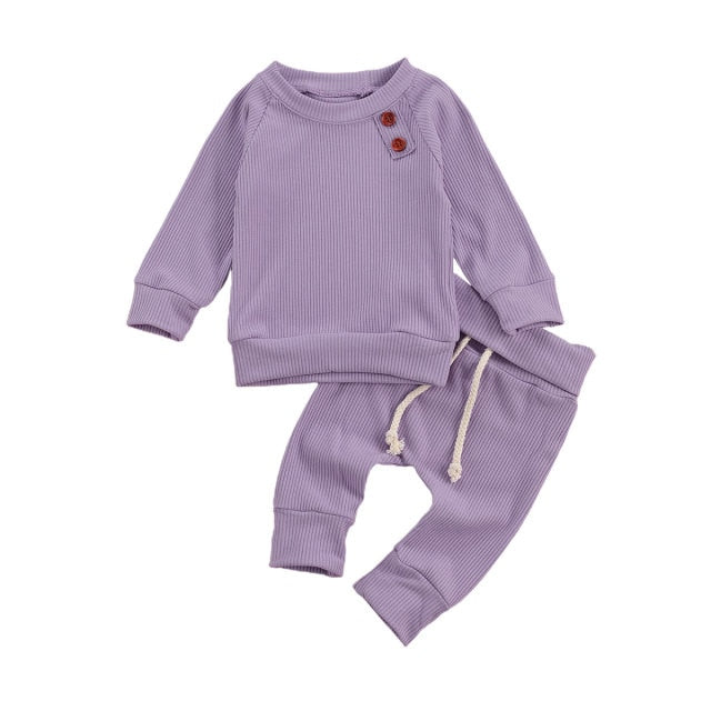 lioraitiin Newborn Baby 2-piece Outfit Set Long Sleeve Solid