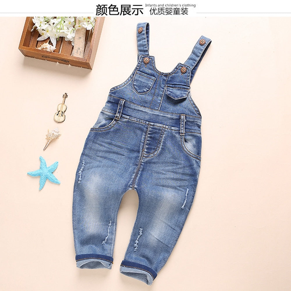 Baby Washed Ripped Soft Denim Overalls