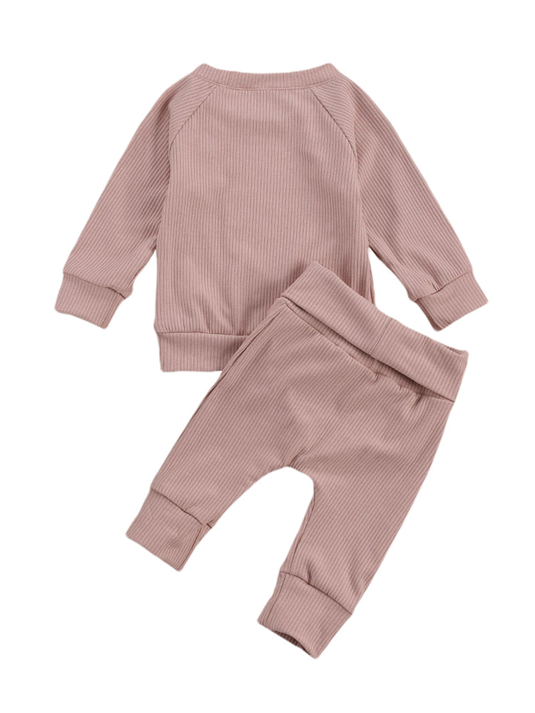 lioraitiin Newborn Baby 2-piece Outfit Set Long Sleeve Solid