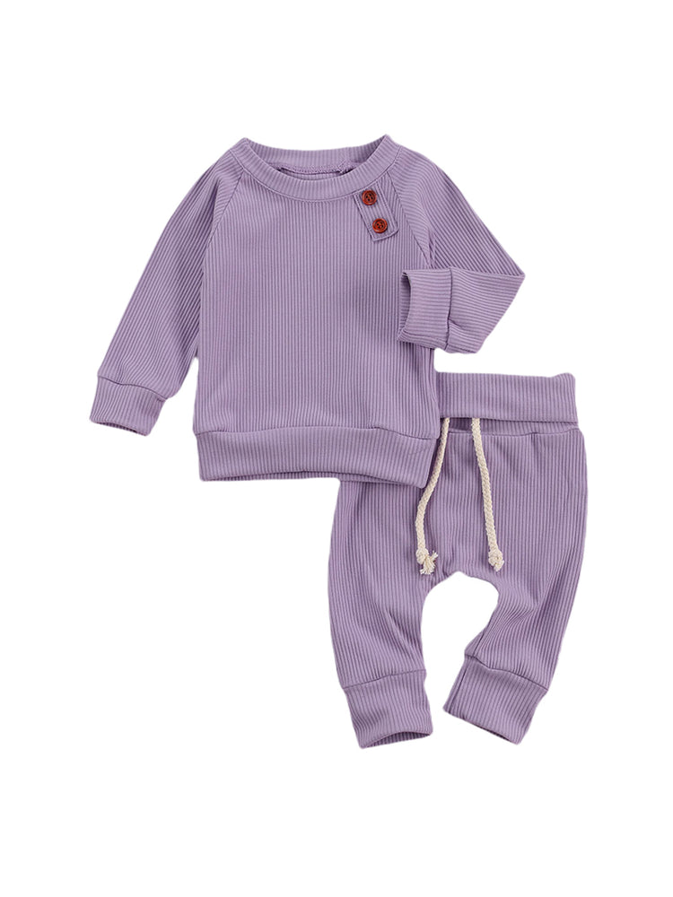 lioraitiin Newborn Baby 2-piece Outfit Set Long Sleeve Solid