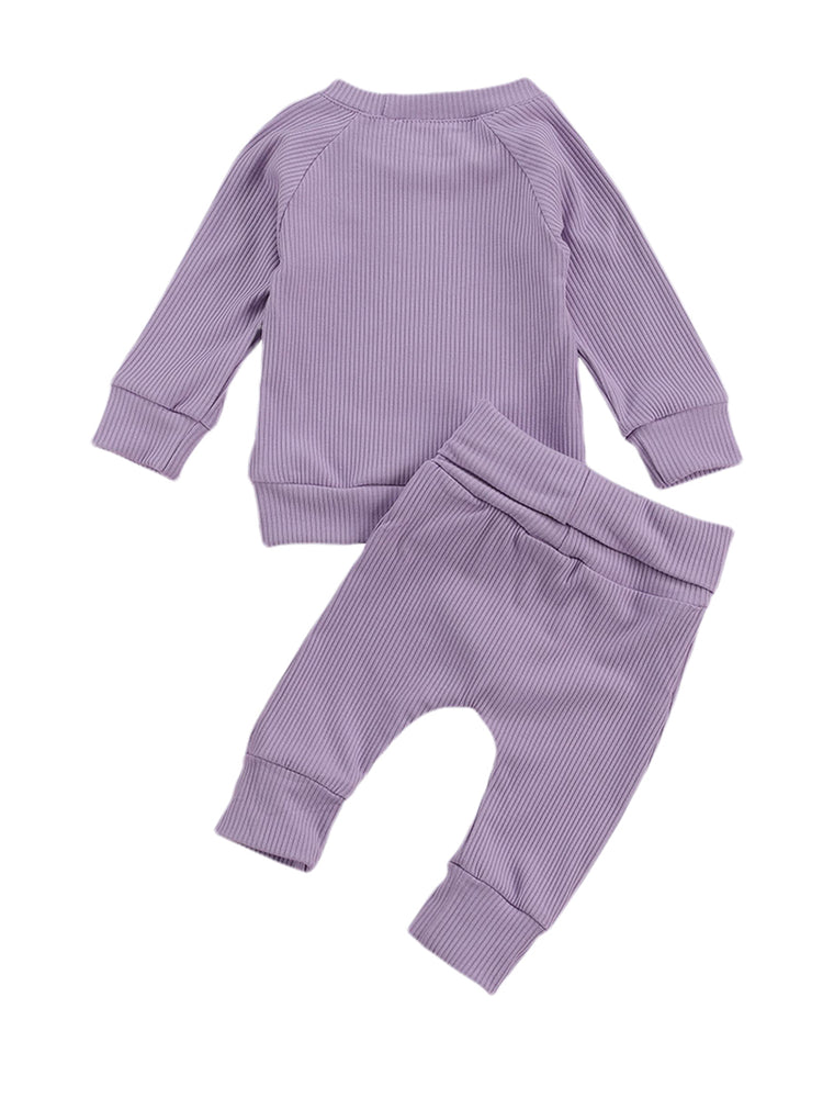 lioraitiin Newborn Baby 2-piece Outfit Set Long Sleeve Solid