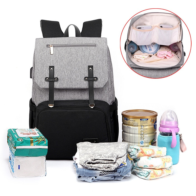 New Mummy Diaper Bag Baby Stroller Backpack USB Charging