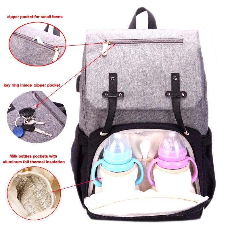 New Mummy Diaper Bag Baby Stroller Backpack USB Charging