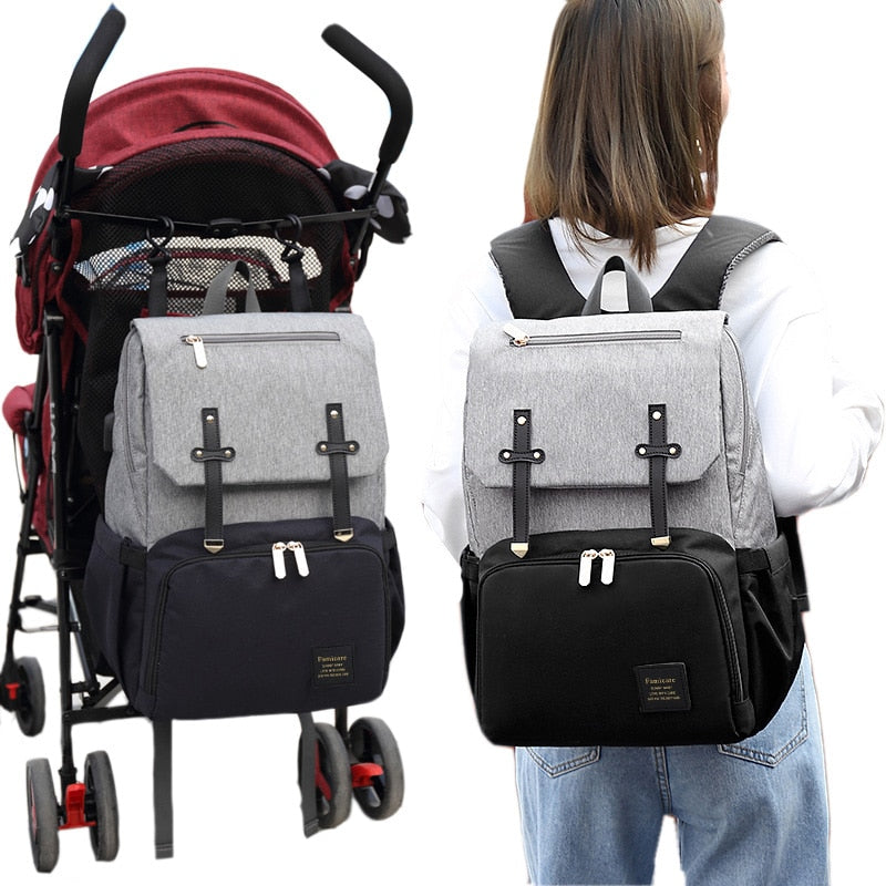 New Mummy Diaper Bag Baby Stroller Backpack USB Charging